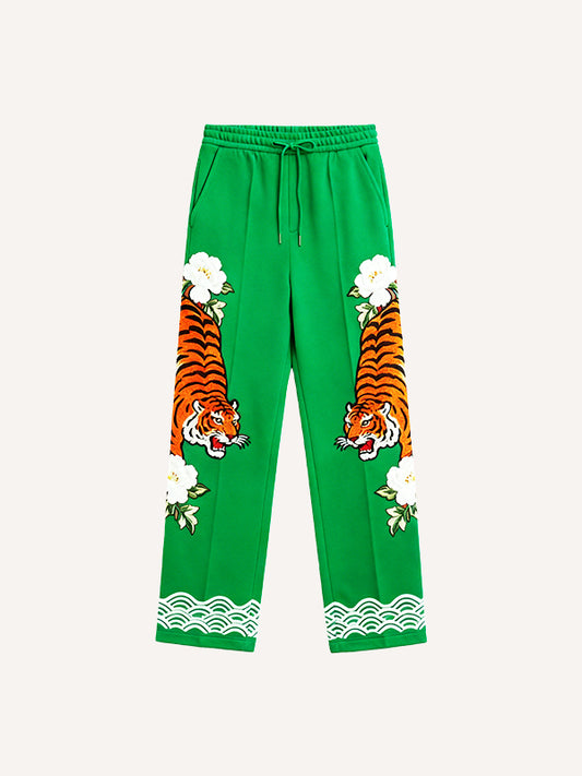 Artistic illustration jacquard print all-season trousers