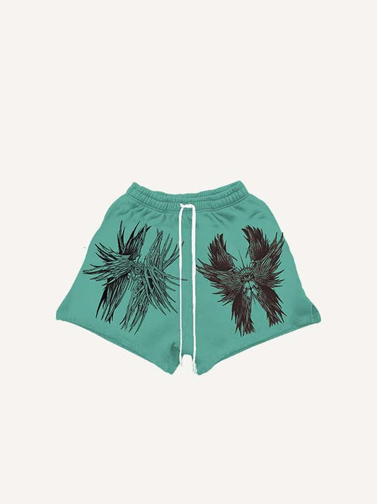 Wing&Eye Print Drawstring Waist Shorts