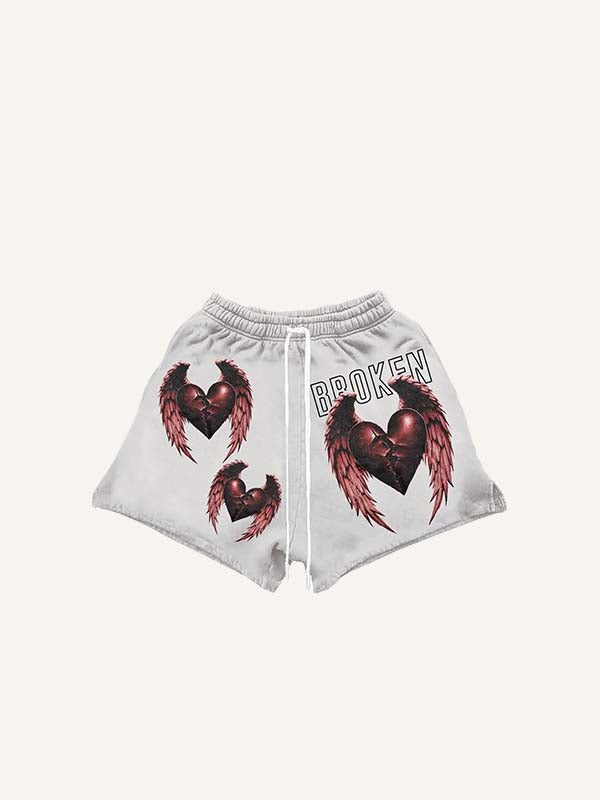 Heartbreak&Wing&Letter Print Drawstring Waist Shorts
