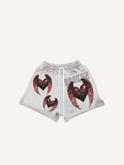 Heartbreak&Wing&Letter Print Drawstring Waist Shorts