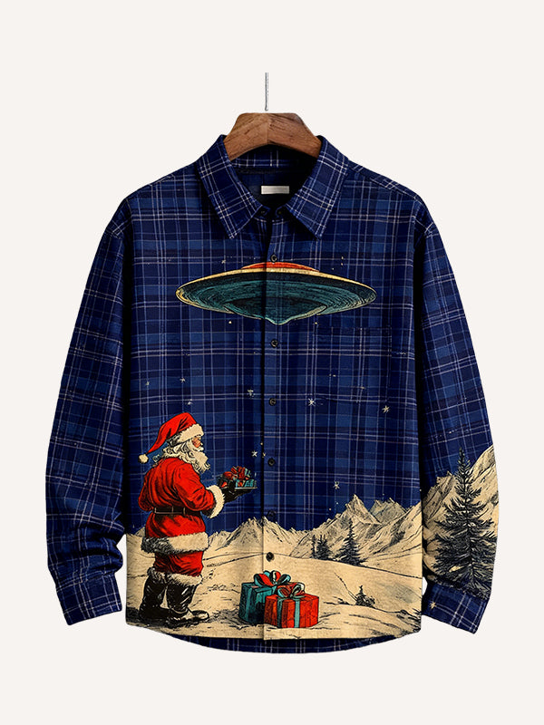 Santa Claus layered shirts knowing where the holiday gifts come from
