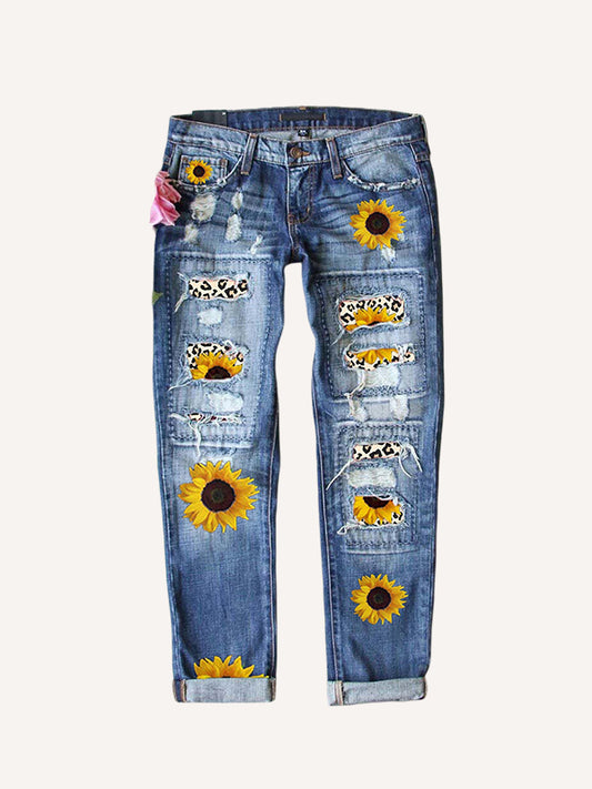 Lucky Floral Multi-Color Vintage Washed Denim Pants