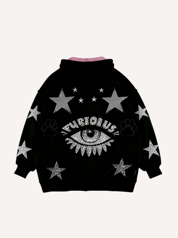 Rhinestone Heart Print Stylish Hoodie
