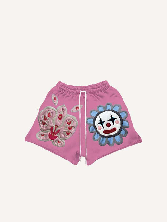 Joker&Floral Faux Decal Print Drawstring Waist Shorts