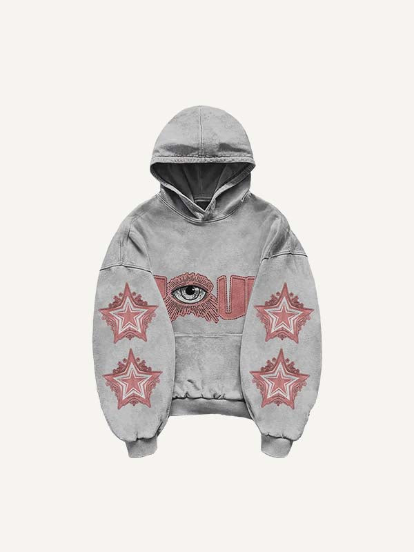 Eye Star Letter Print Slant Pockets Hoodie