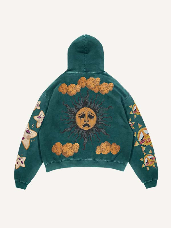 Sad Sun&Eye&Cloud&Graphic Print Slant Pockets Hoodie