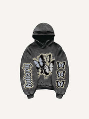 Butterfly Letter Faux Decal Print Slant Pockets Hoodie