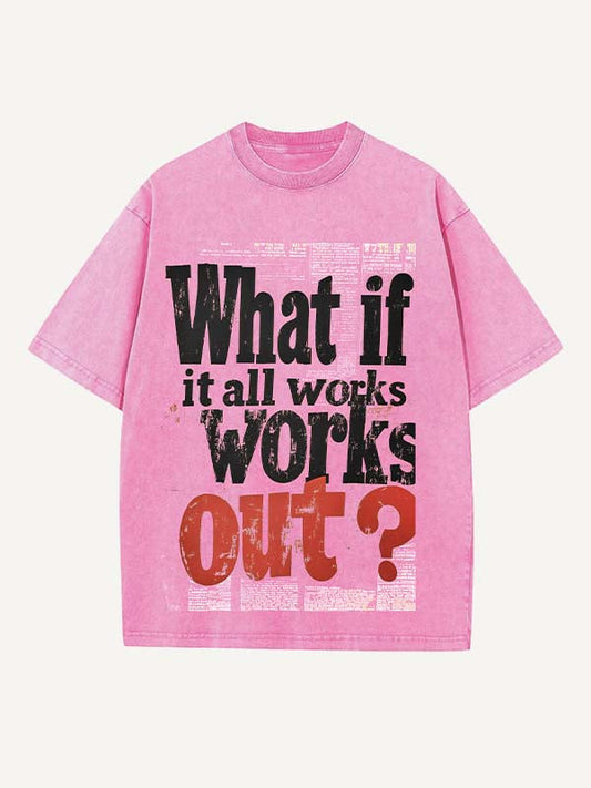 Distressed Washed Letter Print Round Neck T-shirt