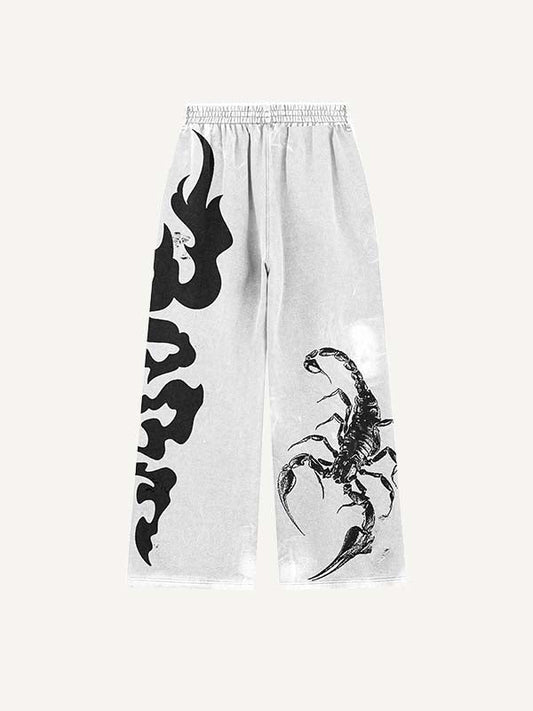 Scorpion&Graphic Print Elastic Waist Pants