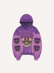 Colorblock Clown Skeleton Wing Graphic Faux Decal Print Slant Pockets Hoodie