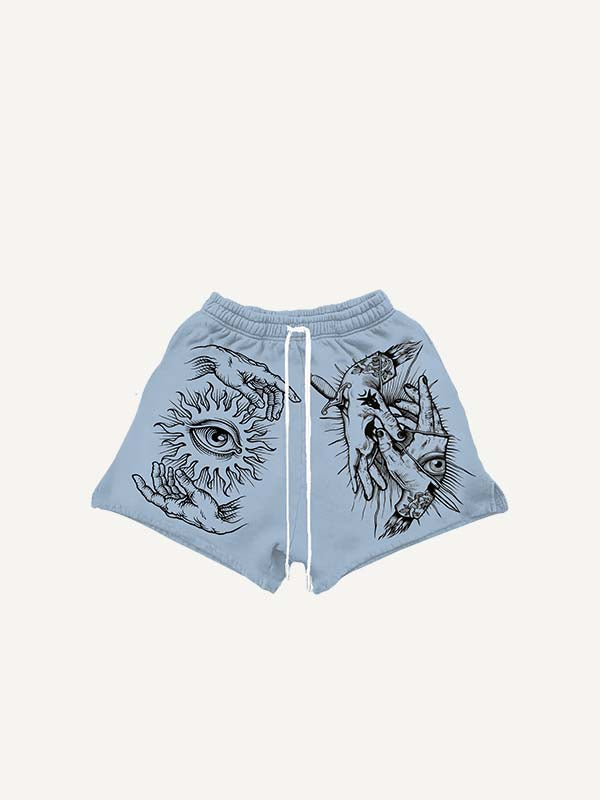 Palm&Eye&Graphic Print Drawstring Waist Shorts