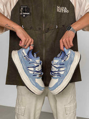 Retro Washed Denim Low Top Platform Sneakers