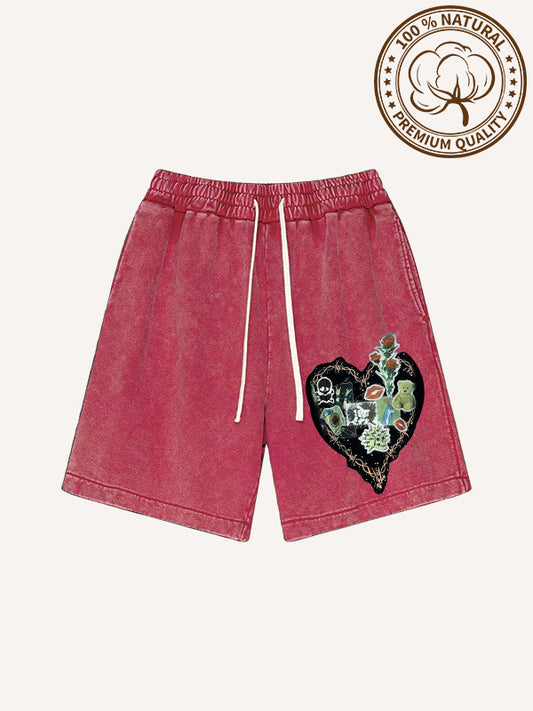 Pure cotton printed patchwork heart-shaped shorts