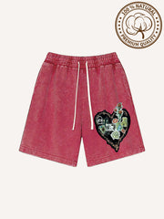 Pure cotton printed patchwork heart-shaped shorts