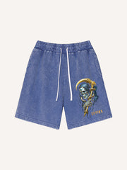 The Grim Reaper's scythe is a pure gold pure cotton printed shorts