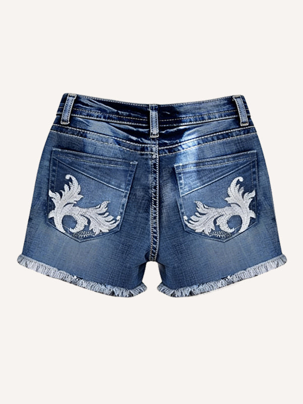 Denim Embroidered Wing Decor Sexy Short Jeans