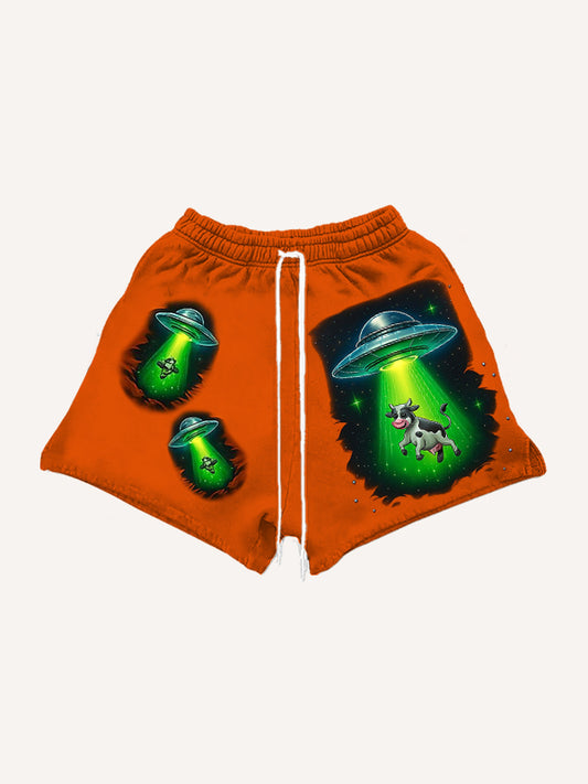 Alien Spaceship Street Hooded Fashion Shorts