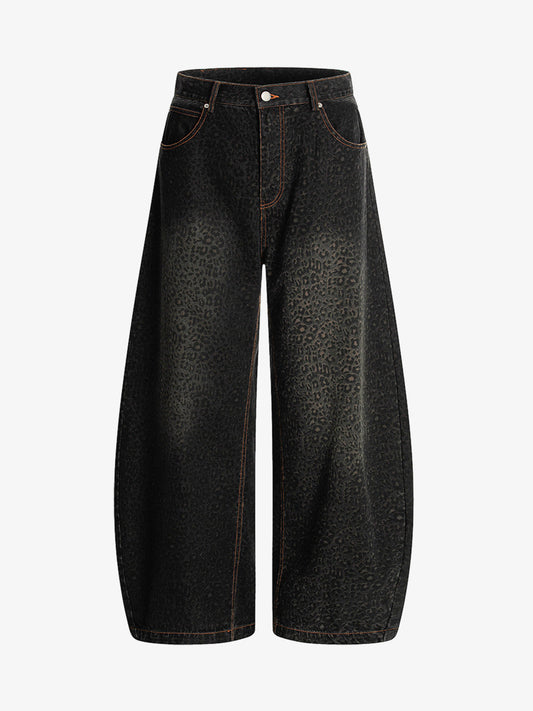 Denim Street Leopard Print Barrel Jeans - 2458