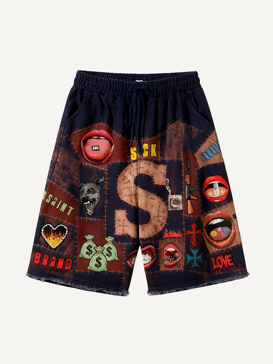 Dangerous Red Lips Comfortable Hooded Shorts