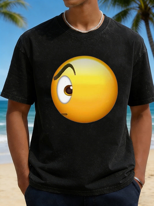 Men's Side-Eye Suspicious Emoji Graphic Short Sleeve T-Shirt