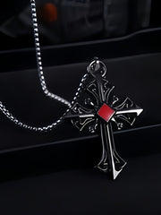 Ruby Cross Jesus Bless Me Metal Necklace