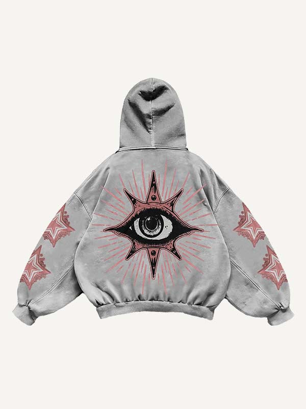 Eye Star Letter Print Slant Pockets Hoodie