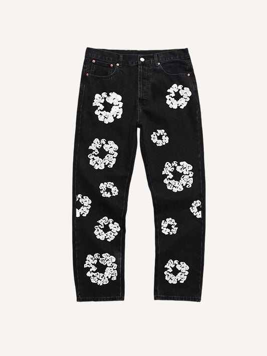 Gardenia Print Two-Tone Trendy Jeans