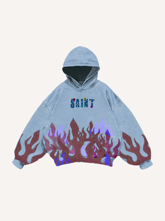 Flame burning rhinestone sweatshirt