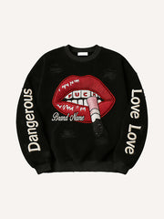 Do not touch the dangerous woman is red lips corduroy print sweatshirt