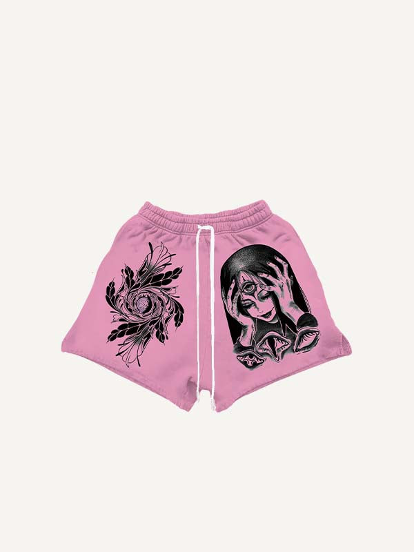 Figure&Eye&Graphic Print Drawstring Waist Shorts