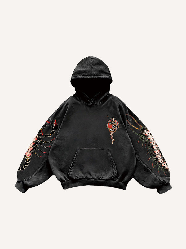 Sexy girl tattoo riding tiger pattern sweatshirt