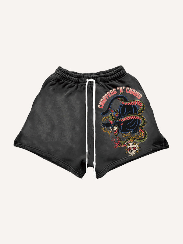Tengshe Black Panther Skull Shorts
