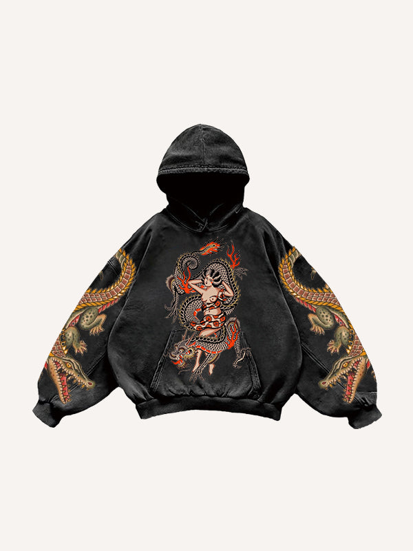 Japanese style retro two-headed snake women's sweatshirt