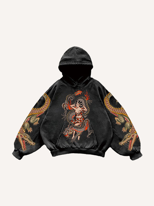 Japanese style retro two-headed snake women's sweatshirt
