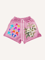 Gradient Shiny Crew Neck Knitted Print Shorts