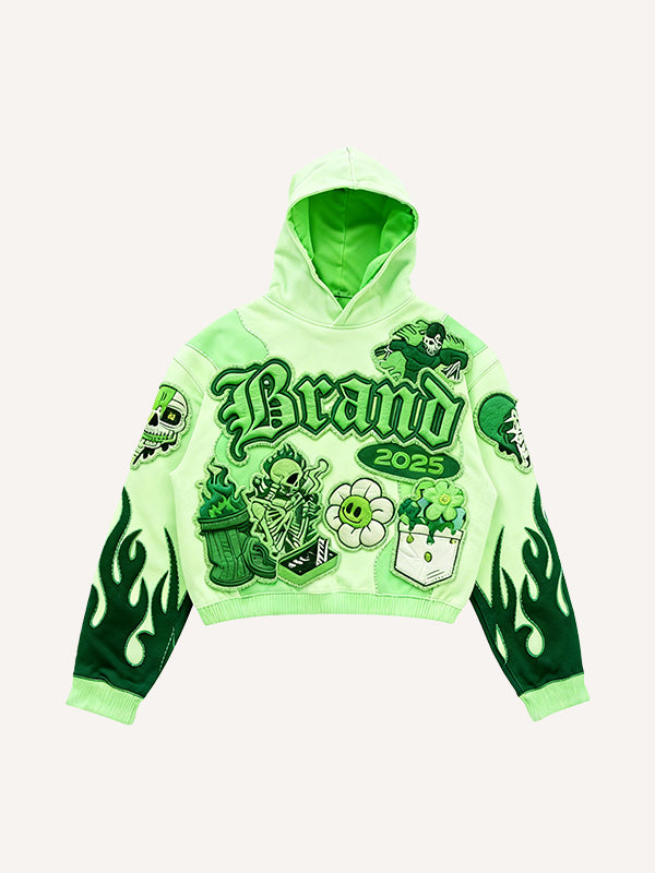 Multicolor patchwork sports print Y2K style sweatshirt