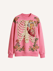 Love Is Forever Skeleton Print Crew Neck Sweatshirt