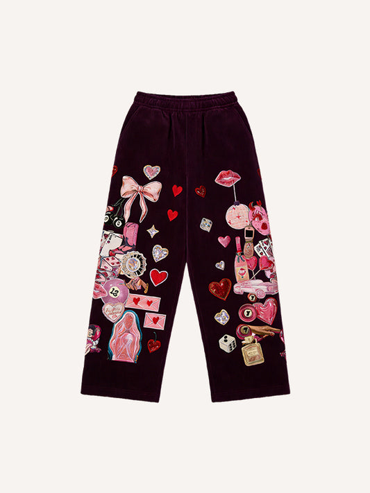 Meeting you is my lucky printed trousers