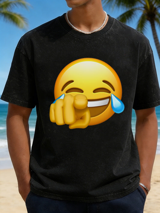 Men's Laughing Crying Emoji with Hand Covering Mouth Graphic Short Sleeve T-Shirt