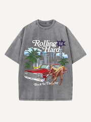 Distressed Washed Figure&City&Graphic&Money&Letter Print Round Neck T-shirt