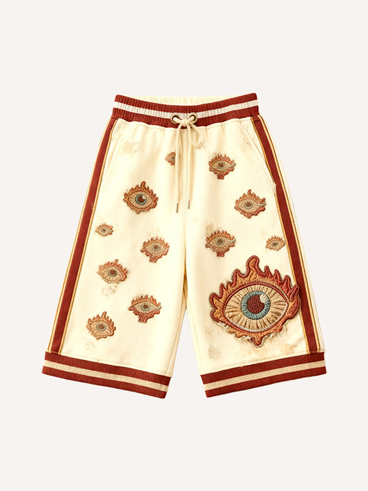 ll-Seeing Eye Embroidered Textured Gazing Eye Shorts