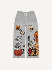 Halloween Ghost Graphic Animal Print Elastic Waist Pants