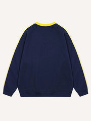 Letter&Stripe Print V Neck Knit Sweater