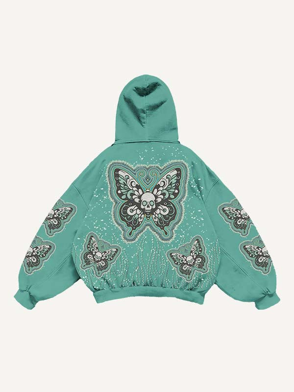 Eye&Wing&Skull&Butterfly Faux Decal Print Slant Pockets Hoodie