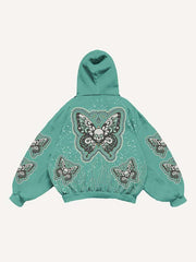 Eye&Wing&Skull&Butterfly Faux Decal Print Slant Pockets Hoodie