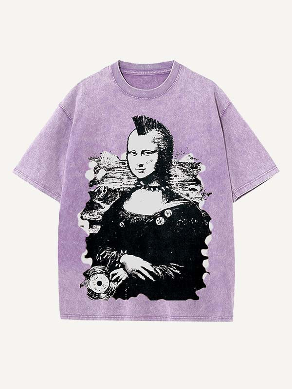 Distressed Washed Figure Print Round Neck T-shirt