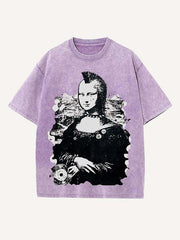 Distressed Washed Figure Print Round Neck T-shirt