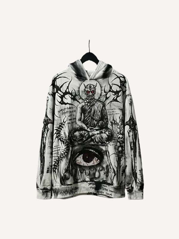 Faith Power Double-Sided Hand-Painted Print Streetwear Hoodie