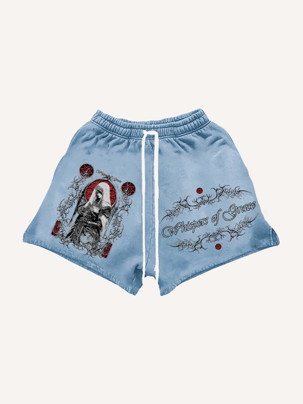 Hand-painted dark witch textured shorts