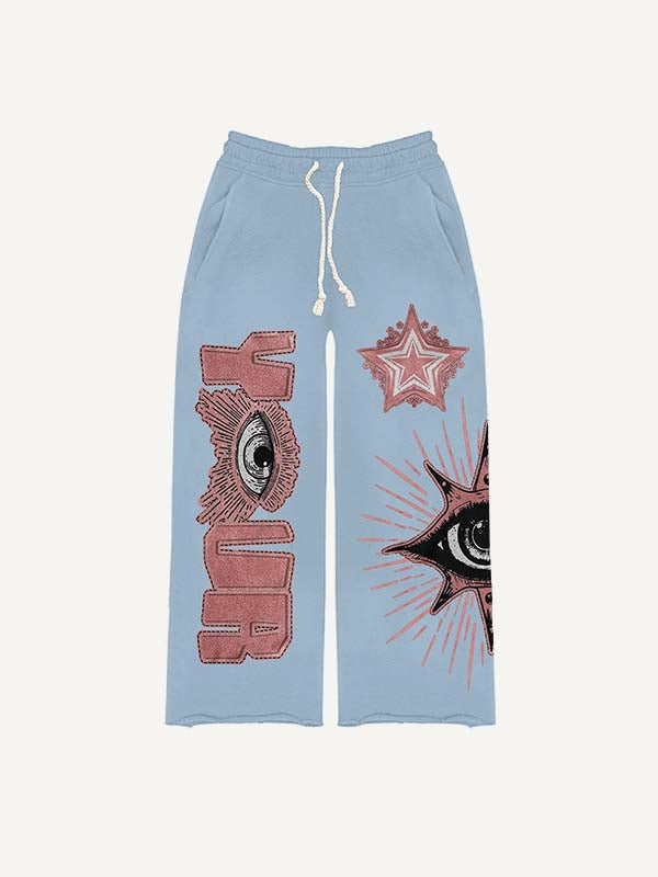 Eye Star Letter Print Elastic Waist Pants